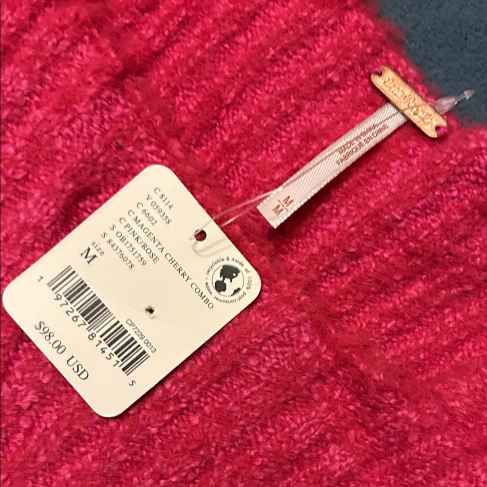 Free People Katie Cropped Sweater NWT Size Medium Pink Balloon Sleeve - Picture 6 of 7
